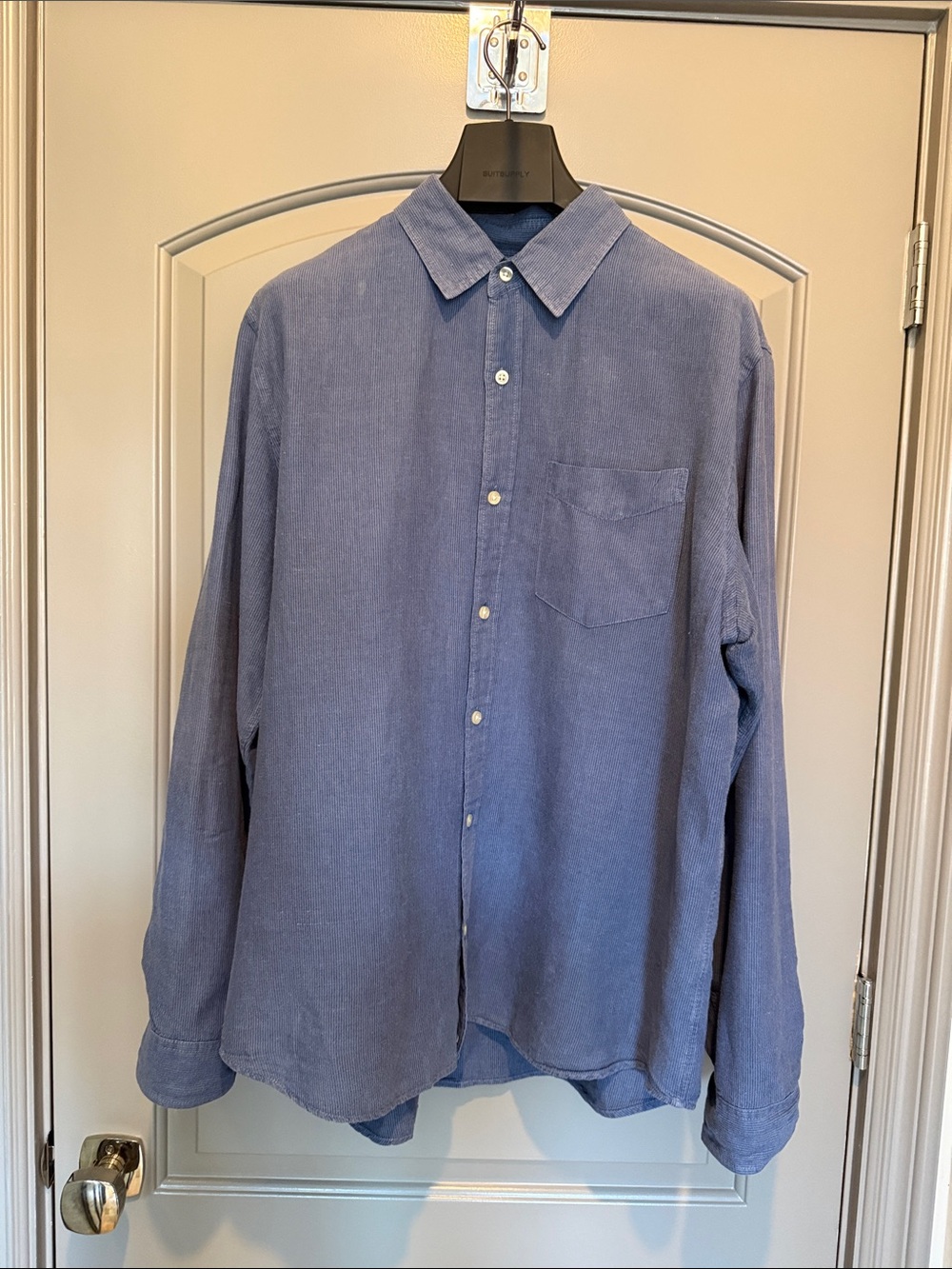 Gap Blue Casual Button-Down Shirt Stripe linen/Cotton Blend